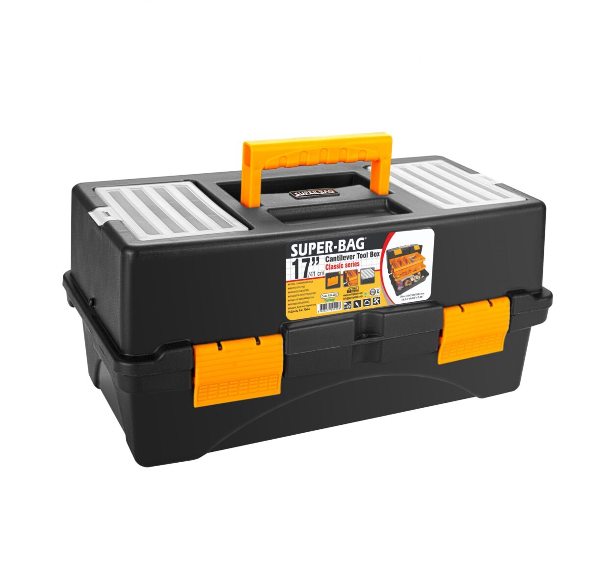 Super-Bag 17 İnç 41 Cm Raflı Cantilever Takım Çantası ASR-2052 Siyah Turuncu - Görsel 2