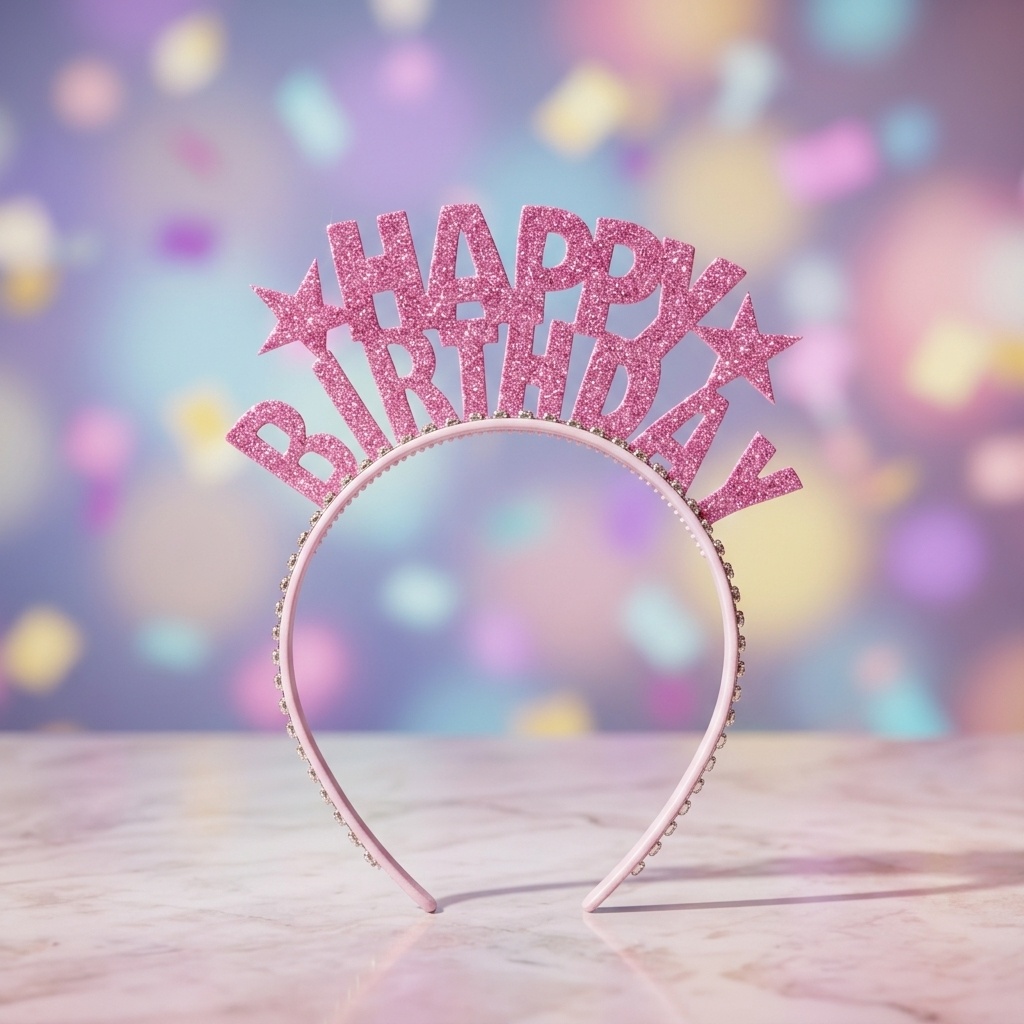 2110000057954.jpg Pembe Simli EVA Happy Birthday Doğum Günü Tacı - Görsel 1