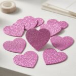 10'lu Yapışkanlı Simli EVA Kalp Süs Pembe 8 cm