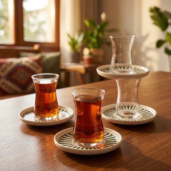 Nar Desenli 12 Parça Çay Seti Yeşil