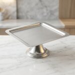 Dekoratif Ayaklı Kare Gümüş Sunumluk 22x22 cm | Şık Servis Tabağı