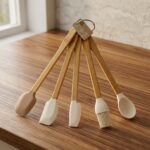 5 Parça Bambu Saplı Silikon Mutfak Gereçleri Seti - Spatula ve Kaşık Takımı