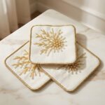 3'lü Nakışlı Taşlı Dekoratif Sunum Tabağı 15x15 cm | Servis Tabağı Seti