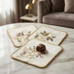 3'lü Kare Nakışlı ve Taşlı Dekoratif Sunumluk Seti 15x15 cm | Supla Takımı