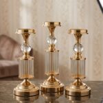 3'lü Kristal Şamdan Seti Modern Dekoratif Mumluk 31-34 cm