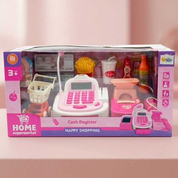 Happy Shopping Pembe Beyaz Çocuk Yazar Kasa ve Süpermarket Oyun Seti (3+ Yaş)