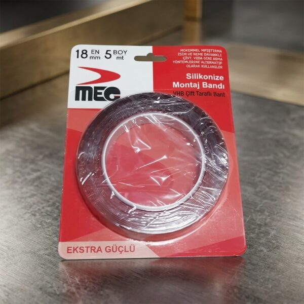 Meg 18x5 VHB Çift Taraflı Silikonize Montaj Bandı