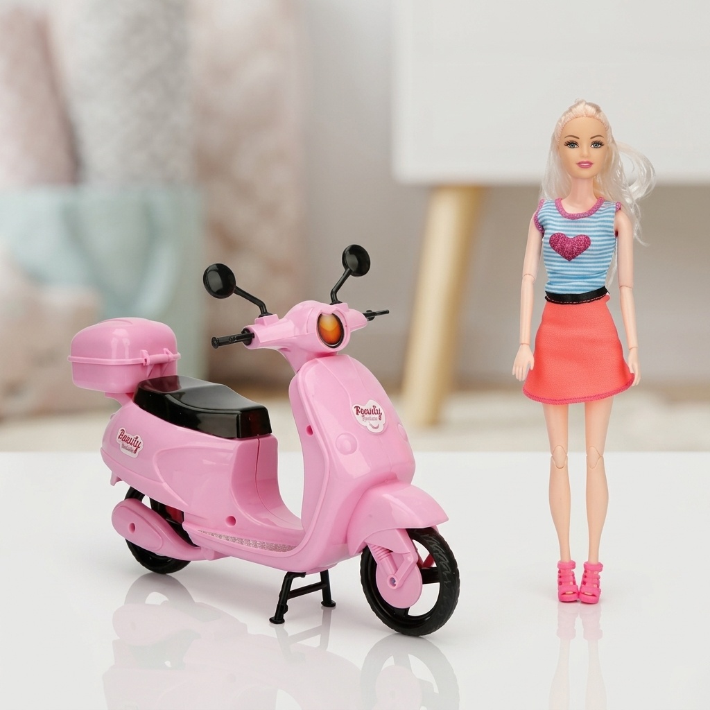 8639772050689.jpg King Toys Beauty Pembe Scooterlı Oyuncak Bebek Seti - Görsel 1