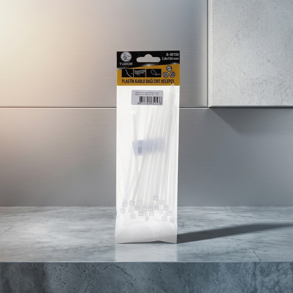 8651321651536.jpg TUDOR 3,6x150 mm Beyaz Plastik Cırt Kelepçe 25 Adet - Görsel 1