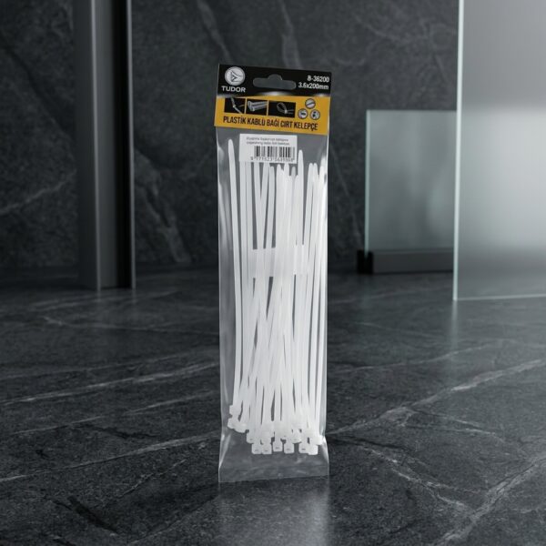 Tudor 3.6x200 mm Plastik Kablo Bağı (Cırt Kelepçe) 25'li Beyaz