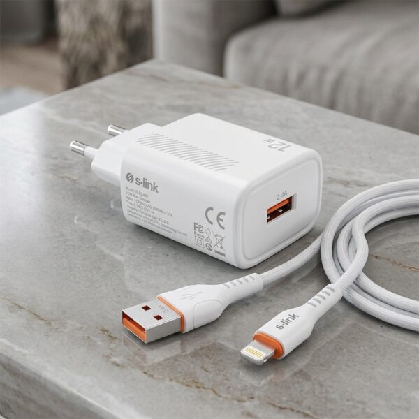 S-link SL-EC40L 12W Lightning Şarj Adaptörü ve 1 Metre Kablo Seti Beyaz