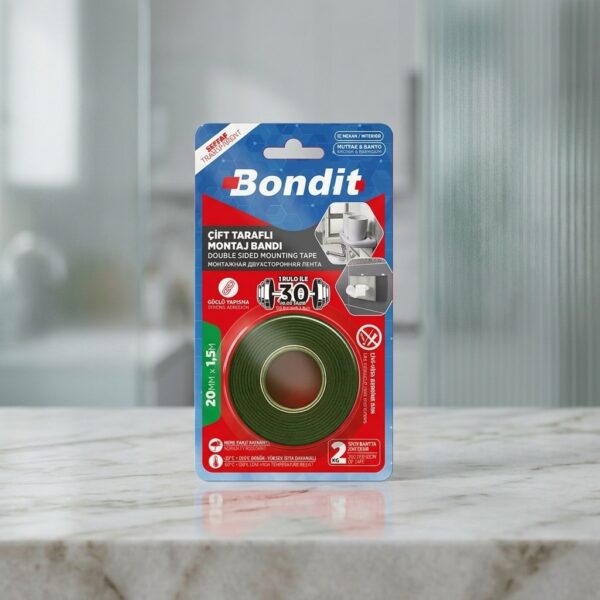 Bondit Çift Taraflı Şeffaf Montaj Bandı 20 mm x 1.5 m