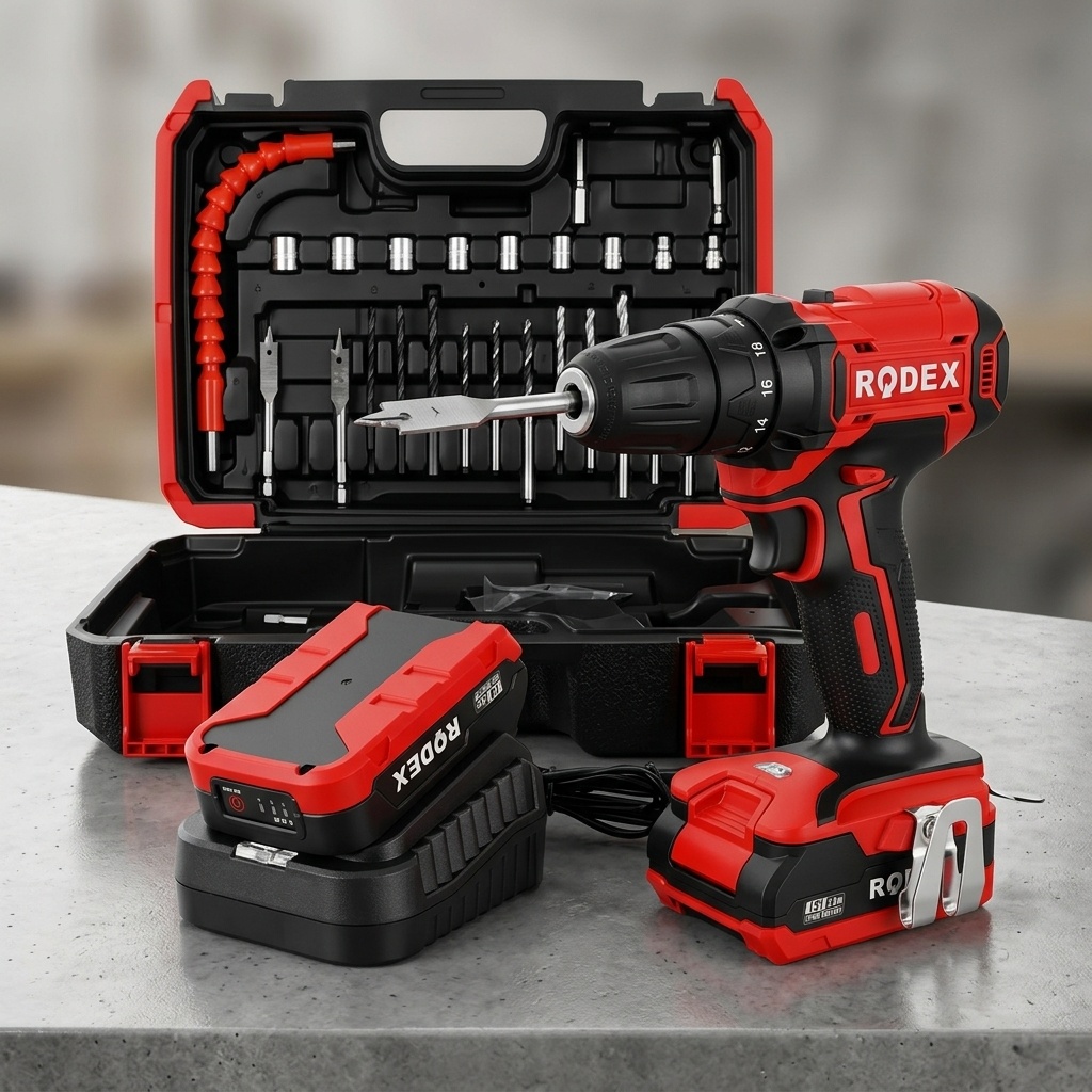 8680470132627.jpg RODEX 21V 35NM Çift Akülü Şarjlı Matkap ve Vidalama Seti - Görsel 1