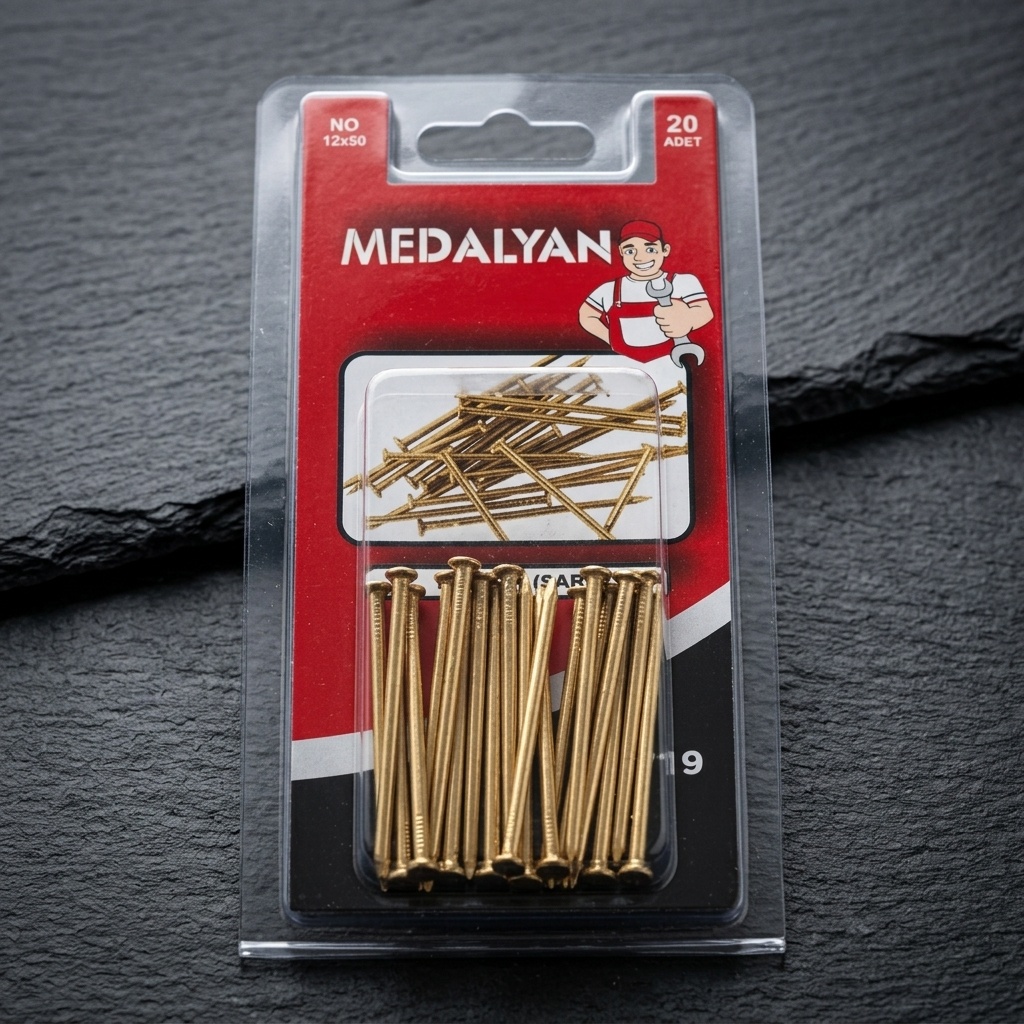 8680838413580.jpg Medalyan 12x50 Sarı Çelik Tel Çivi 20 Adet - Görsel 1