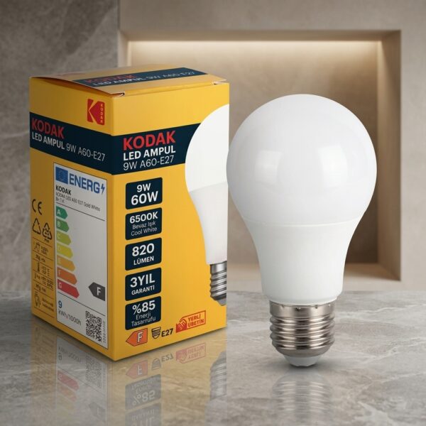 Kodak 9W A60 E27 LED Ampul Beyaz Işık 820 Lümen