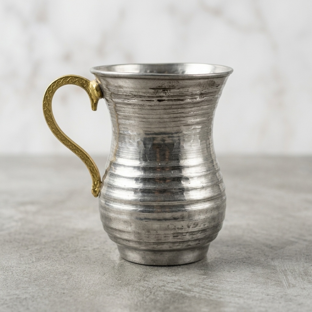 8680945473590.jpg Metal Ayran Bardağı Dekoratif Kulplu Krom Kupa - Görsel 1