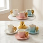 KRD Home 6'lı Pastel Renkli ve Altın Detaylı Kahve Fincan Takımı
