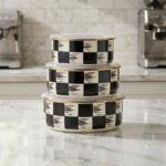 Kitchen Beyond 3'lü Emaye Saklama Kabı Seti Dama Desenli Vakumlu Kapaklı