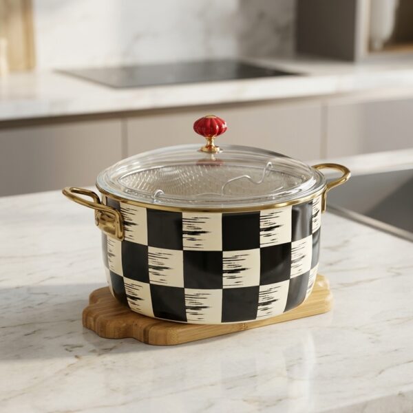 Kitchen Beyond Emaye Kızartma Tenceresi 22 cm Dama Desenli