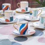 Acar 6 Kişilik Geometrik Desenli Porselen Kahve Fincan Takımı 110 ml