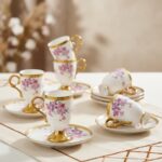 Flavia 6 Kişilik Porselen Kahve Fincan Takımı - Çiçek Desenli 90 ml