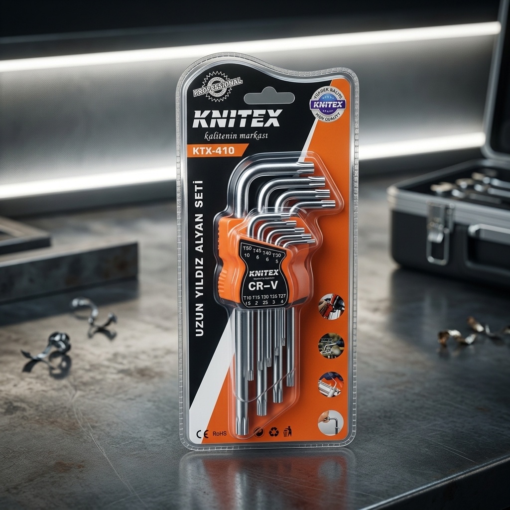 8681190400522.jpg Knitex KTX-410 9 Parça Uzun Yıldız Torx Alyan Anahtar Takımı - Görsel 1
