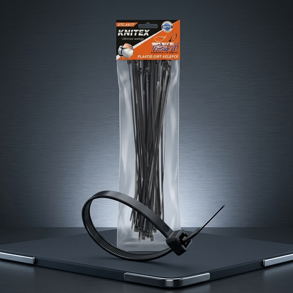8681190440740.jpg Knitex Siyah Cırt Kelepçe 370 mm 20'li Paket - Görsel 1