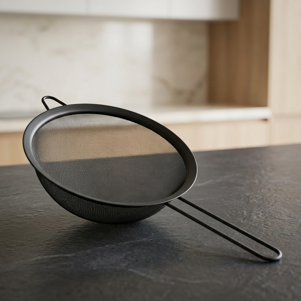 8681272040301.jpg Siyah Paslanmaz Çelik Mutfak Süzgeci 24 cm - Görsel 1