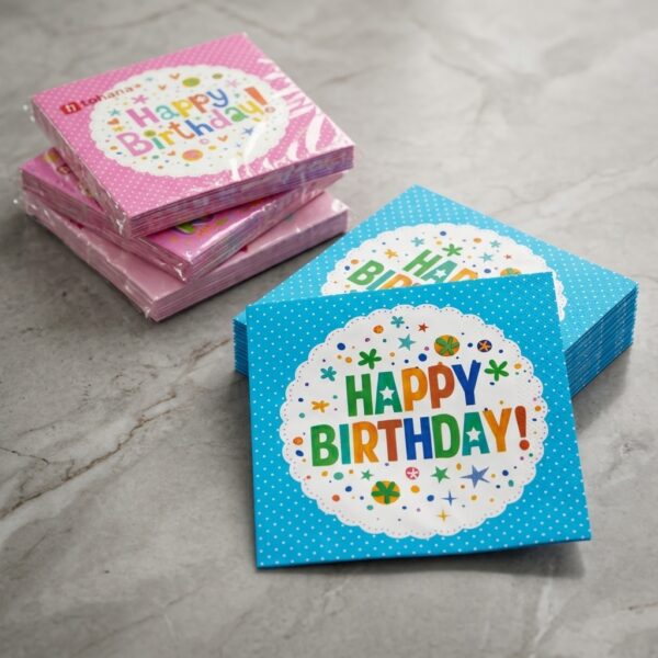 Tohana Happy Birthday Mavi Puantiyeli Kağıt Peçete 33x33 cm 20'li