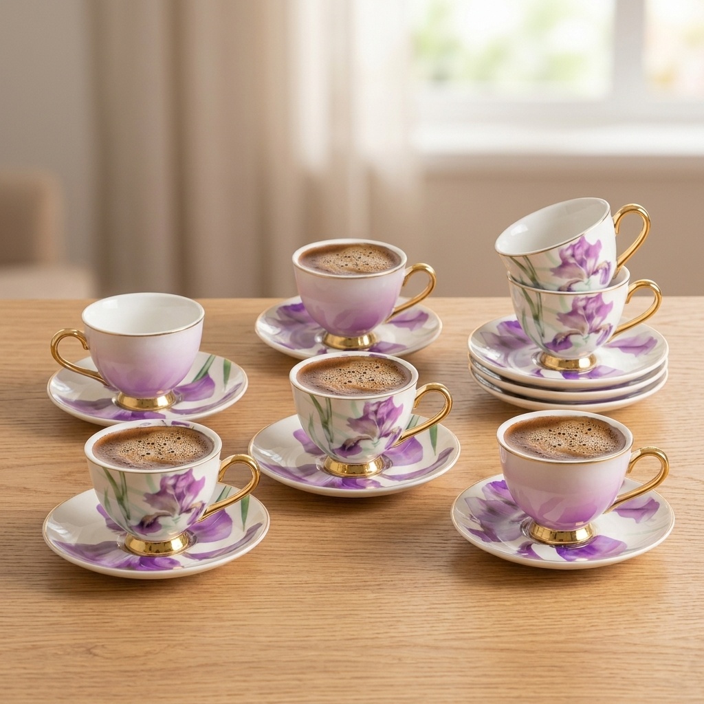 8681622044539.jpg Paçi Orchid Çiçekli Yaldızlı 6'lı Porselen Kahve Fincan Takımı - Görsel 1