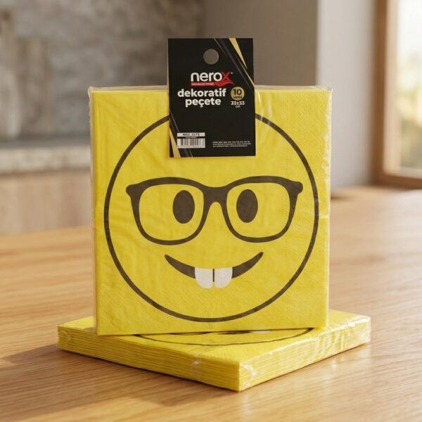 Nerox 10'lu Gözlüklü Emoji Desenli Yumuşak Peçete - Eğlenceli Parti Peçetesi
