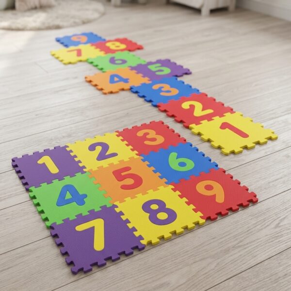 9 Parça Rakamlı Eğitici Çocuk Oyun Matı ve Seksek Puzzle Yer Karosu