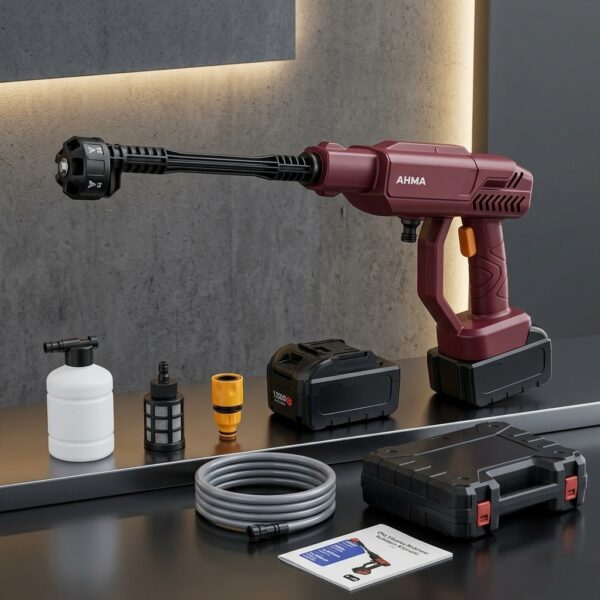AHMA A-130 300W Çift Bataryalı Akülü Basınçlı Yıkama Makinesi Seti