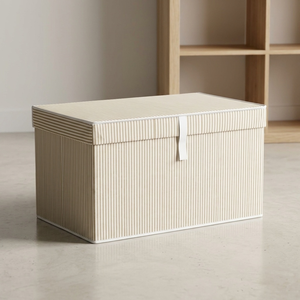 8681942507165.jpg ALAS HOME Mega Plus Kapaklı Hurç 70x40x30 cm Saklama Kutusu - Çizgili - Görsel 1