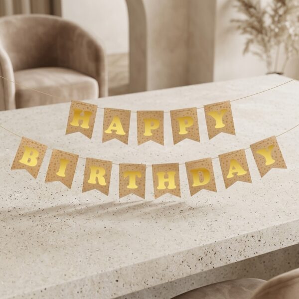 Happy Birthday Kraft Flama Altın Yaldızlı Parti Süsü