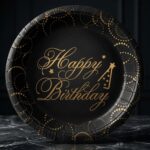 Happy Birthday Tasarımlı 23 cm Siyah Karton Tabak
