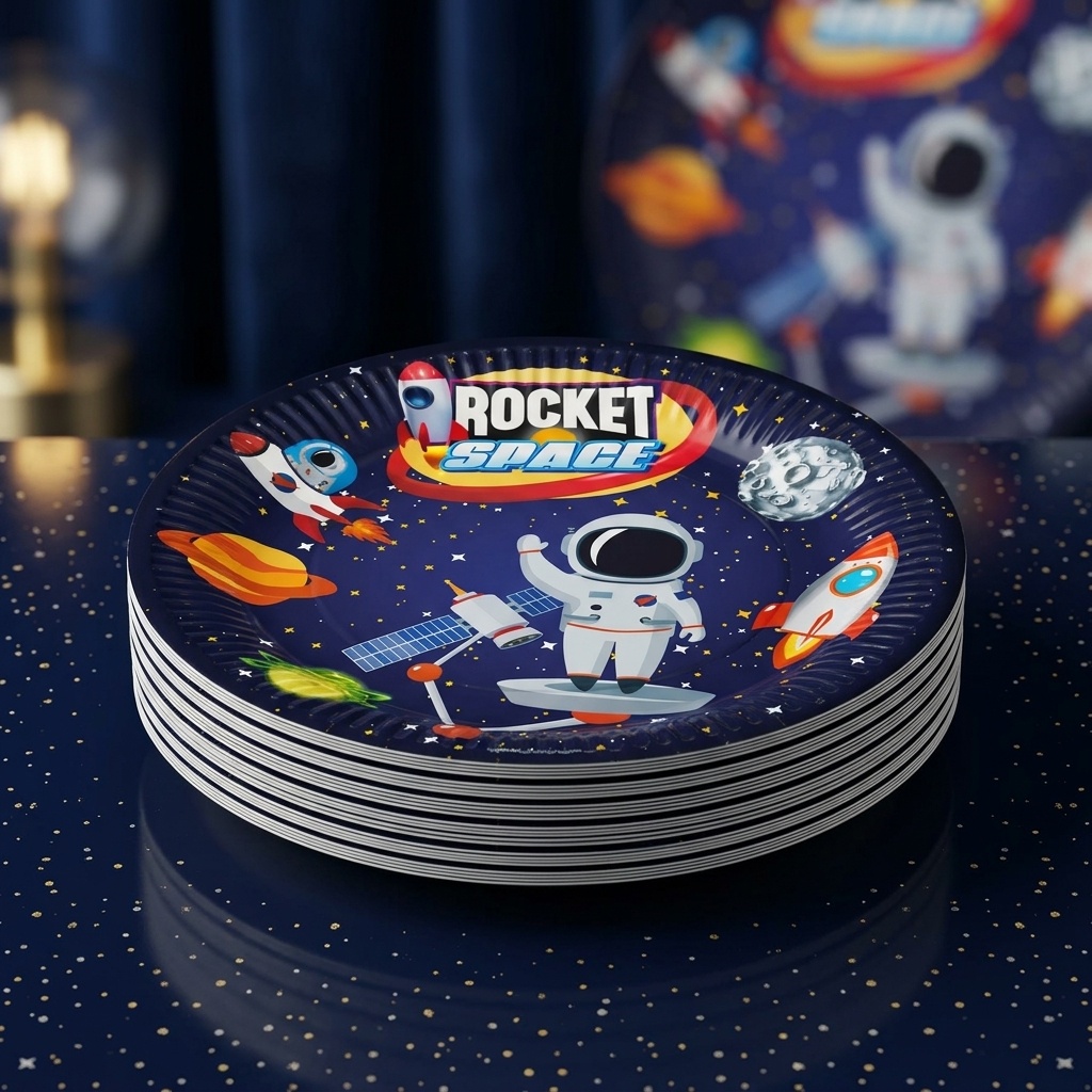 8681944315942.jpg Rocket Space Temalı 8'li Karton Tabak - Görsel 1