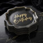 Luxury Happy Birthday Karton Tabak 23 cm 8'li Siyah-Altın