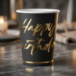 Luxury Happy Birthday Kağıt Bardak Siyah Gold 8'li Paket