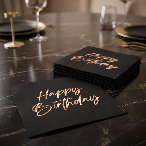 Luxury Happy Birthday Peçete 33x33 cm 16'lı Siyah