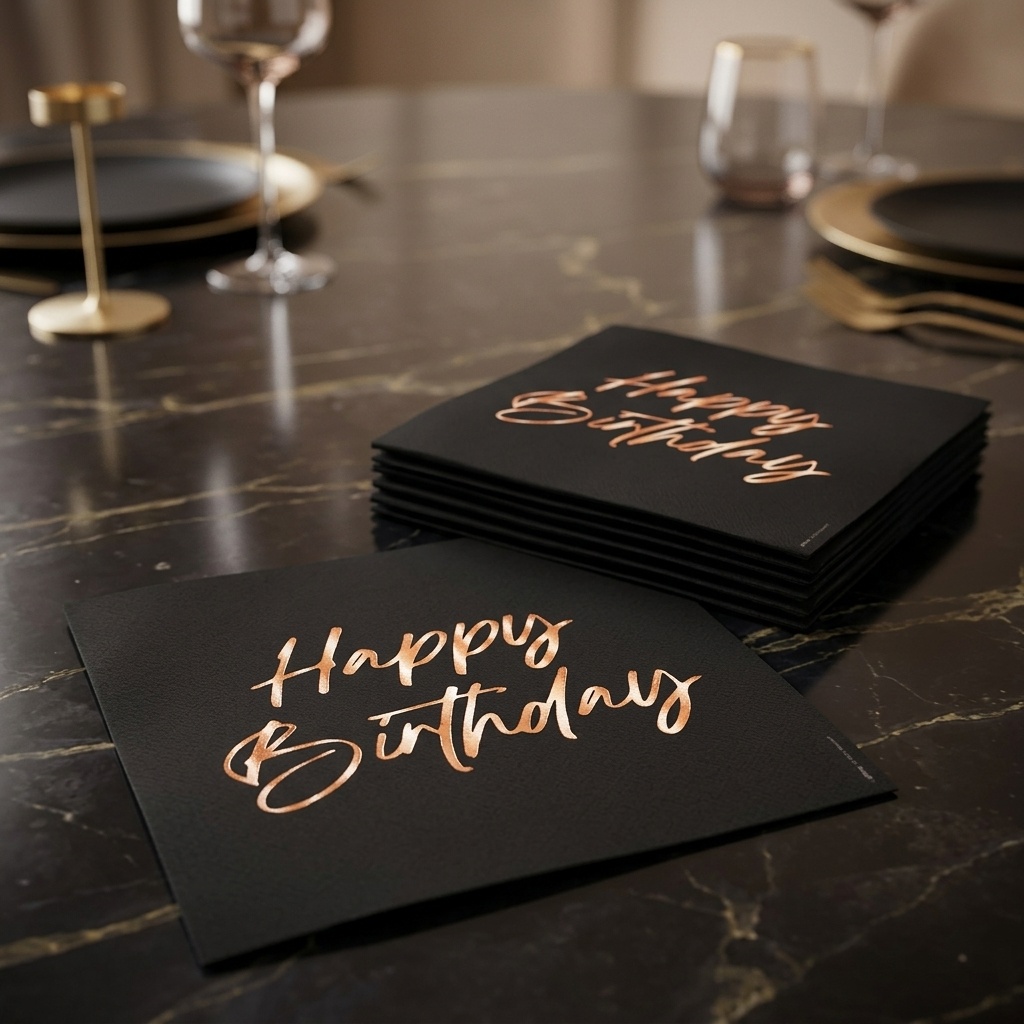8681944320434.jpg Luxury Happy Birthday Peçete 33x33 cm 16'lı Siyah - Görsel 1