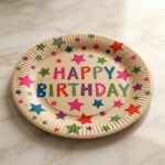 Happy Birthday Tasarımlı Renkli Yıldızlı Karton Tabak 23 cm
