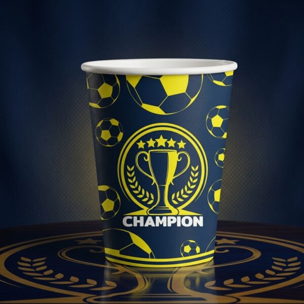 Champion Futbol Temalı Sarı Lacivert Karton Bardak