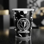 Champion Temalı Siyah Beyaz Futbol Desenli Karton Bardak 8'li