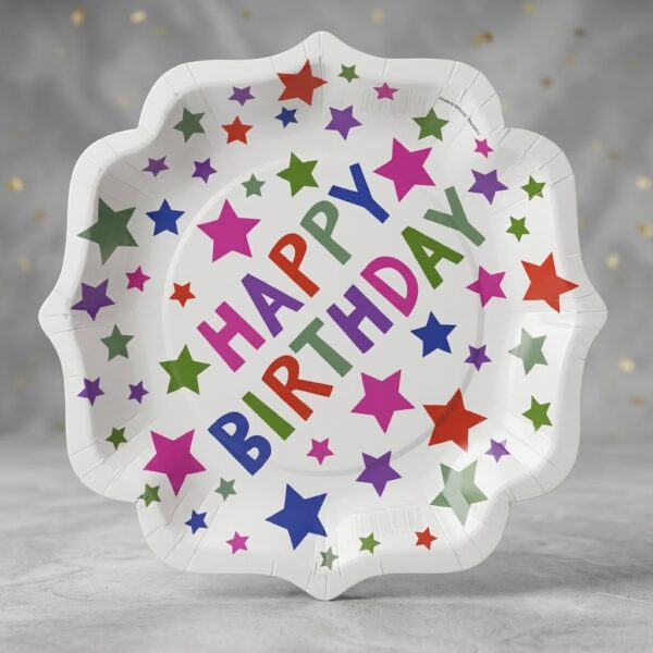Happy Birthday Desenli Yıldızlı Kağıt Tabak 8'li