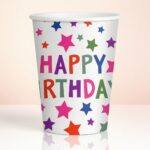 Happy Birthday Renkli Yıldız Desenli 8'li Kağıt Parti Bardağı