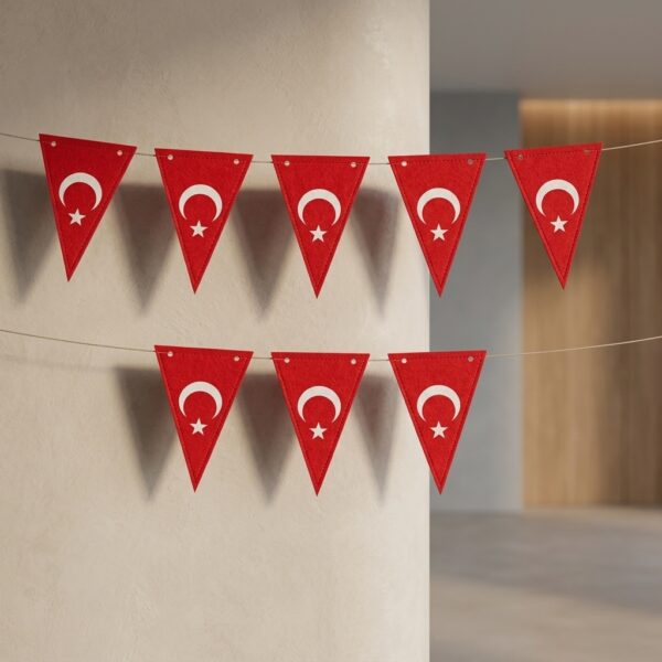 Ay Yıldızlı Kırmızı Üçgen Flama Süsleme Seti