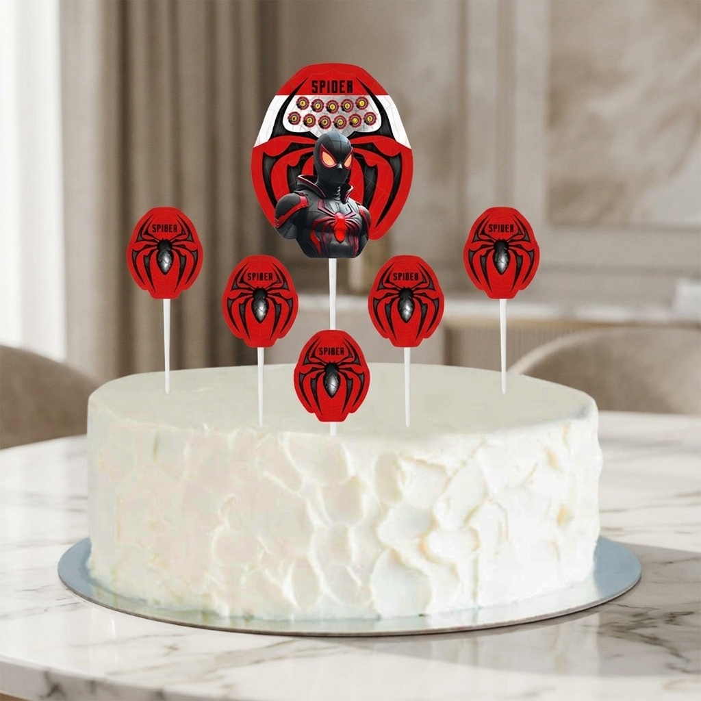 8681944322919.jpg Spider-Man Temalı 6 Parçalı Pasta Süsleme Seti - Görsel 1