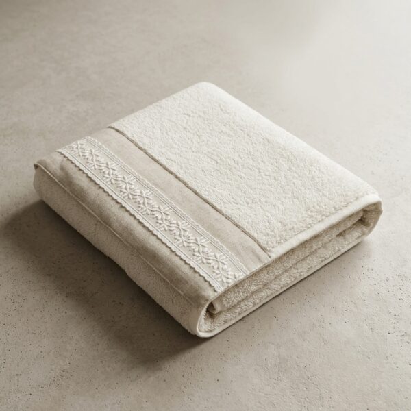 Nurpak Tuna Keten Dokulu Banyo Havlusu 50x90 cm Krem