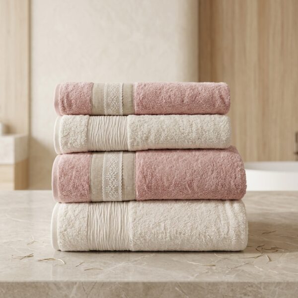 Nurpak Tuana 4'lü Keten Gipürlü Banyo Havlusu Seti (2 Adet 90x150 cm, 2 Adet 50x90 cm)